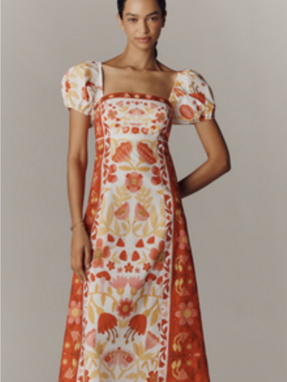 FARM Rio Coral and Cream Floral NWT Square-Neck Maxi Dress - Picture 2 of 8